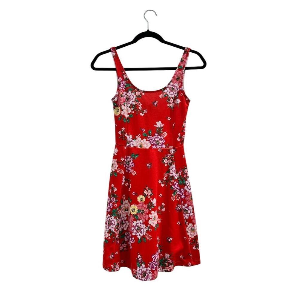 Divided Women's Size 4 Red Floral Skater Dress Sleeveless Casual
